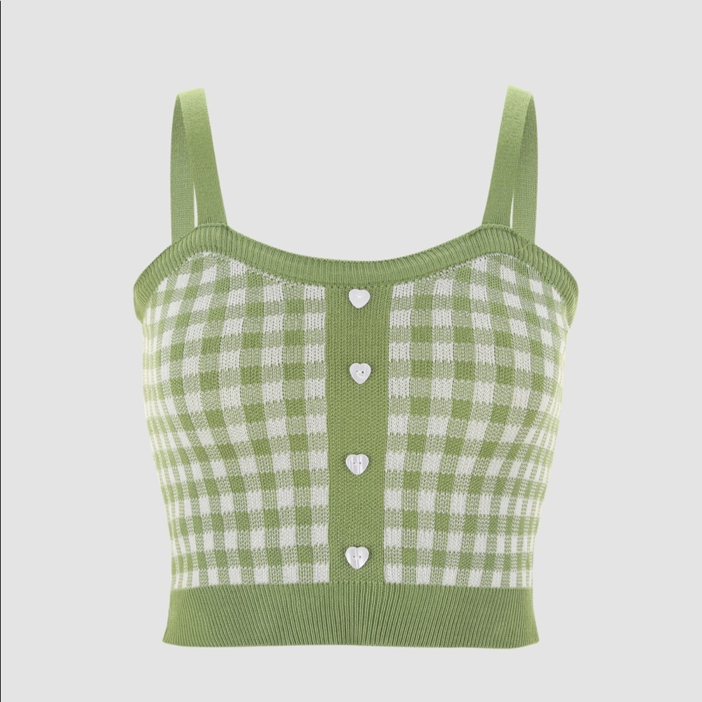 Green Checker Print Top